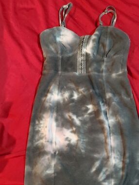 Tie-Dye Bodycon Tank with Bustier Neckline - Gray/White
